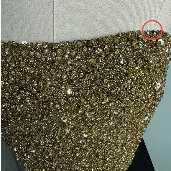 Alice + Olivia Jeri Rhinestone Embellished Strapless Jumpsuit black gold size 2 - Picture 11 of 15